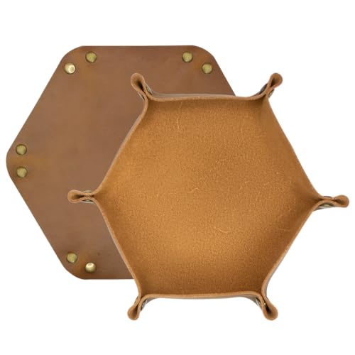 Image of boshiho Valet Tray for Men, Leather Jewelry Catchall Key Phone Coin Box Change Caddy Bedside Storage Box (Tan)