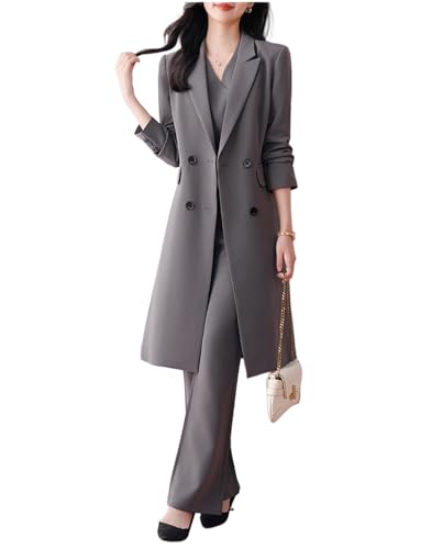 Costume trois pièces femme veste revers de pointe gilet et pantalon