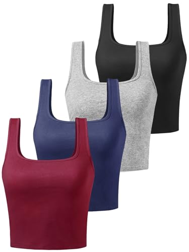 Image of Joviren Crop Tank Tops for Women Workout Cropped Athletic Shirts | 4 Pack Cotton Racerback Yoga Tops
