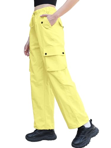 Image of Cromoncent Cargo Pants Girls & Women Parachute Pants Y2K Baggy Rave Clothes Waterproof with Pockets, 6 Years - 3XL
