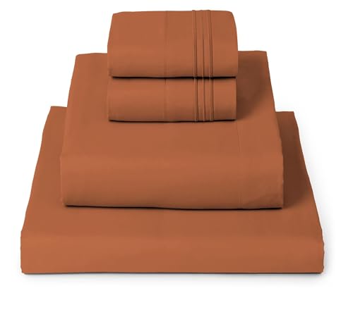 Image of Mellanni Full Sheets Set - 4 PC Iconic Collection Bedding | Hotel Luxury, Extra Soft, Cooling Bed Sheets - Wrinkle, Fade, Stain Resistant (Full, Terracotta)