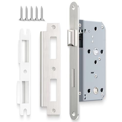 Bwintech 1 PCS níquel satinado cerradura de baño 7255 cerradura de embutir de acero inoxidable eurohole para puertas interiores y puertas de baño, cerradura reversible