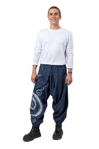 Sarouel mixte original bleu en jean imprimé spirales du S au XXXL