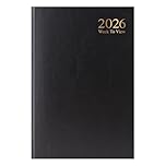 2026 A5 Week to View Diary Black Hardback Weekly Planner with Ribbon Marker for Business Office School & Personal Organisation