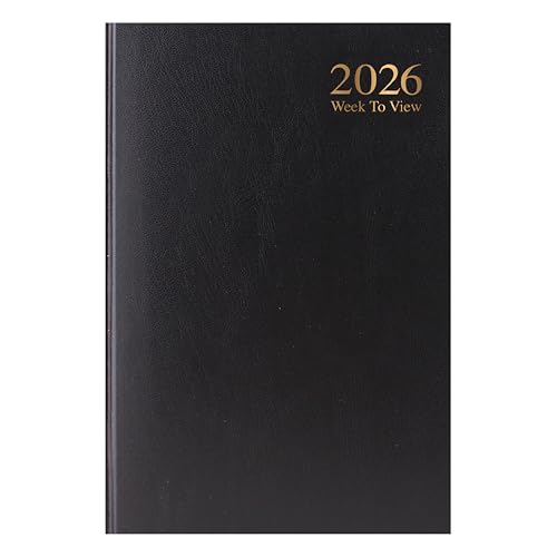ZOPPER A4 2026 Week to View Diary Black Hardback Weekly Planner with Ribbon Marker Office Business & Personal Use Durable Hardcover Appointment Book