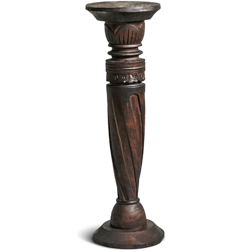 Livasia colonne en bois de Bali, fait main et durable, design antique, support pot, colonne décorative, piédestal, marron (60 cm)