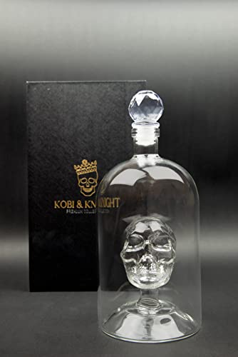 Kobi & Knight Premium Skull Decanter - Borosilicate Glass - for Vodka, Whiskey, Rum, Gin, Tequila Bottle - 25fl oz / 750ml Skull Barware