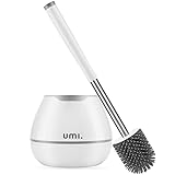 Amazon Brand - Umi Klobürste Silikon, Hochwertige Toilettenbürste und Halter für das Badezimmer, WC-Bürste mit flexiblen Borsten, Toilettenbürsten-Set mit Reinigungspinzette, Weiss
