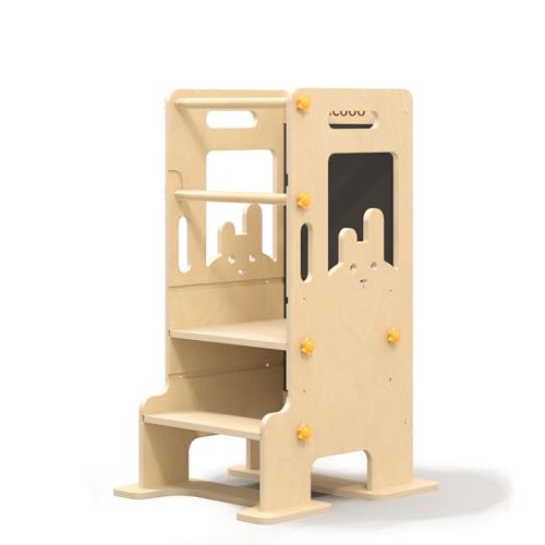 Image of Kids Kitchen Step Stool - Learning Standing Tower with Blackboard, Height Adjustable Safety Rail Stool for Kids, Non-Slip Adjustable Stool for Kitchen, Bathroom