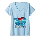 Mujer Falmouth Cape Cod Massachusetts Maine Copa de vino Océano Olas Camiseta Cuello V