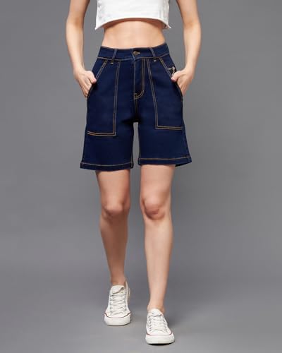 Image of Miss Chase Women's Relaxed Fit Mid Rise Highly Distressed Regular-Length Denim Shorts