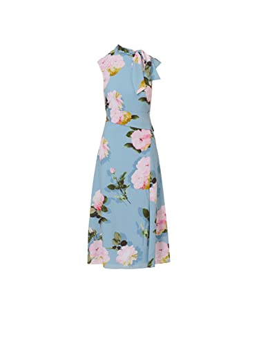 Adrianna Papell Women's Floral Printed Tie Neck Dress, Blue Multi #TOP4