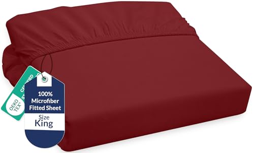 Image of Royale Linens Fitted Sheet King - Ultra Soft 1800 Brushed Microfiber - Hotel Luxury Bottom Sheets - Wrinkle Free & Fade Resistant - Deep Pocket Fitted Sheet Only (King, Tango Red)