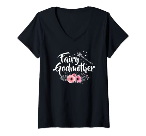 Femme Fée Marraine Fleurs Godmom Dieu Mère Parrain T-Shirt avec Col en V