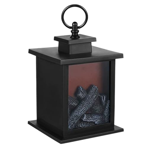 Small Electric Fireplace Realistic Flame Effect LED Fireplace Lantern Timeable Battery Powered Small Fire Place for Home Tabletop