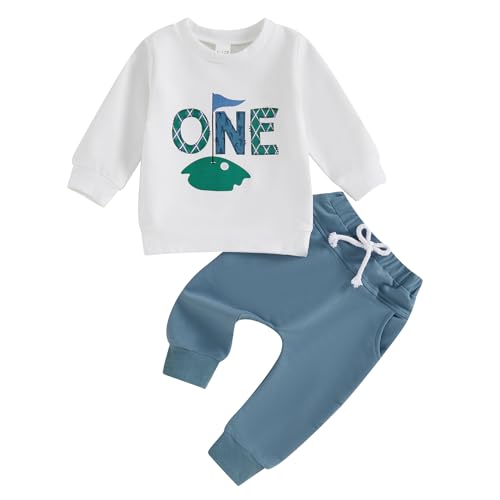 Baby Boy Girl First Birthday Golf Outfit Hole In One Golf Sweatshirt Top Jogger Pants Set 2Pcs Fall Clothes