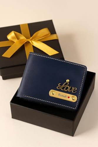 Image of Personalized Name & Charm Leather Wallet Mens Giftset | Valentine Propose Day Gift for Men Boy Husband Father Boyfriend Friend Family Lover Office Couples