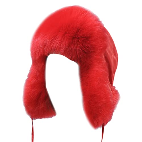 Women Winter Hat Windproof Faux Hat Earflap Hat Ear Protective Caps Outdoor Skiing Hat Girls Headdress Cozy Ushanka Red