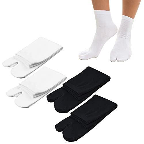 Japan Tabi Socks, Split 2 Toe Sandals Ninja Slipper Japanese Kimono Cotton for Men Women,4 Pairs