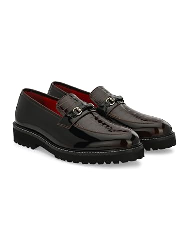 Image of San Frissco Men's Loafers Glossy Shine Shoes with Buckle /Anti-Slippery Wrinkle Free Synthetic Upper Slip-On Loafers /Stylish Lightweight and Comfortable Formal Shoe