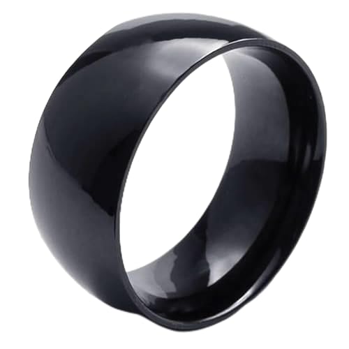 Bague biker noir 10mm en acier inoxydable lisse pour homme