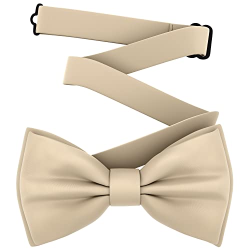 Adam Young Boy's Beige Bow Tie Pre-Tied Style Formal Satin Classic Bowtie for Tuxedo Faux Silk (Medium, Champagne)