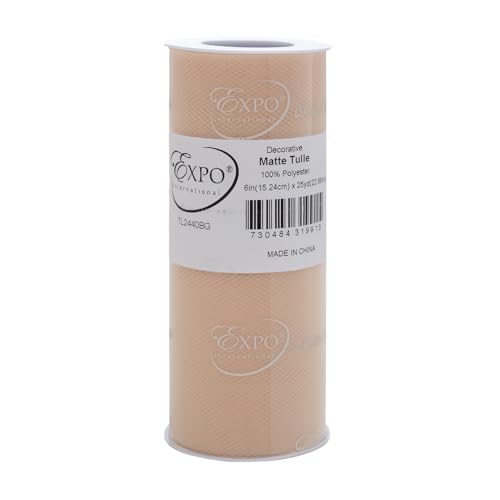 Image of Expo International Decorative Matte Tulle, Roll /Spool of 6 Inch x 25 Yards (Pack of 1), Polyester-Made Tulle Fabric, Matte Finish, Lightweight, Versatile, Washable, Easy-to-Use, Beige
