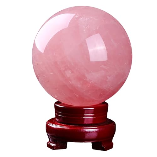 Crystal Sphere Rose Quartz Ball with Stand Handcrafted Polished Gemstone for Divination Home Decoration,12cm Gemstone Stone
