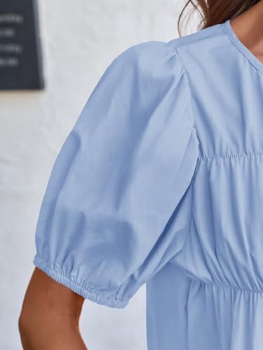 Image of Tankaneo Womens Puff Sleeve Peplum Babydoll Tops Summer Flowy Pleated Cotton T-Shirts Casual Loose Fit Cute Blouse