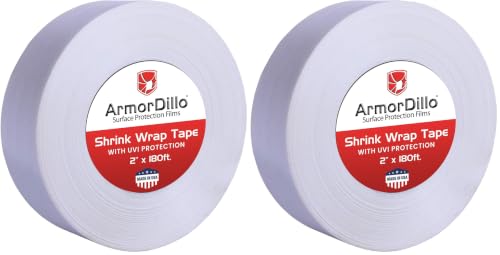 Image of ArmorDillo Poly Shrink Wrap Tape - 2 inch x 180' White Heat Shrink Tape for Boats | Waterproof Crash Wrap, Press & Seal Plastic Repair, Electrical & Plumbing Protection (Pack of 2)