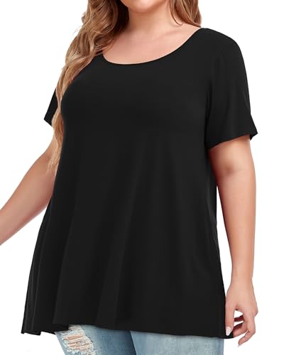 Image of JOELLYUS Plus Size Tops for Women Tunic Floral Casual Short Sleeves T Shirts Flowy Blouses 2026