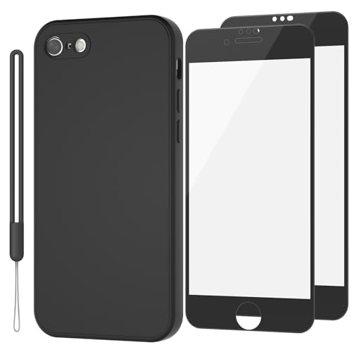 Vancle Case for iPhone SE 2020/2022, iPhone 8/7, with 2 HD Screen Protectors, Camera Protection Ultra Slim Case Anti-Scratch Shockproof Bumper Cover Black