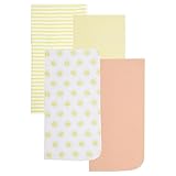 EVERYDAY KIDS 4 Pack of Soft Flannel Receiving Baby Blanket Set for Girls and Boys; Yellow and Peach Orange Baby Swaddle Blankets with Smiling Sun Designs for Newborn Baby Girl or Boy Nursery