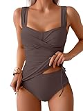 B2prity Tankini Swimsuits for Women Tummy Control Two Piece Bathing Suit High Waisted Wrap Swim Suit with Bottom Coffee