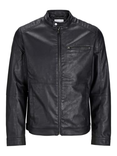 JACK & JONES Herren JJEDYLAN PU Biker Jacket NOOS 12261196,Schwarz,M