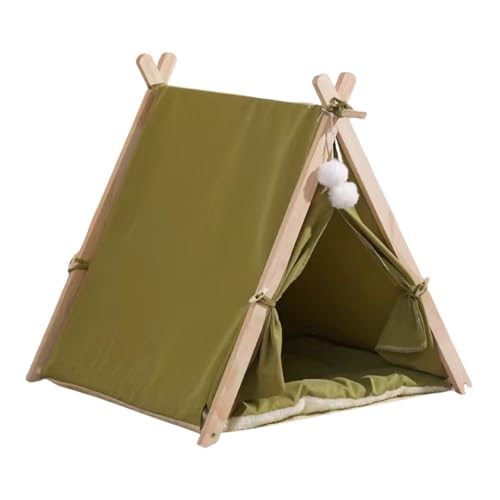 SIzlahoペットハウス 猫ベッド ペットテント 小型犬用ベッド ペットベッド クッション付き 洗える 組み立て簡単 木製 可愛くておしゃれ (グリーン)