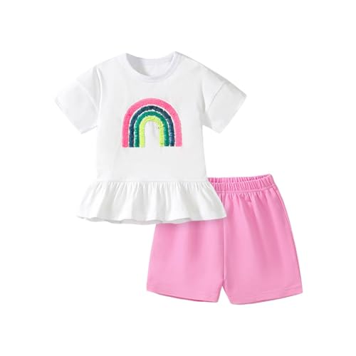 Image of HILEELANG Toddler Girl Summer Short Outfit Sets Cotton Short Sleeve Tops Tees Shorts Clothing Sets
