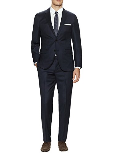 DTI GV Executive Men's Two Button Modern Fit Suit 2 Piece Jacket Pants Birdseye (46 Regular US / 56R EU/W 40", Dk Navy)