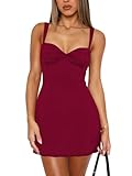 MIYIEONZ Women's Summer Mini Dresses Sleeveless Sexy Square Neck Lace Splicing Cocktail Medium Wine Red Straps Bodycon Dress