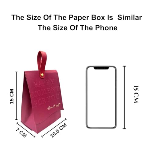 Image of SATYAM KRAFT 10 Pcs Elegant Candy Folding Paper Gift Box with Handle | Decorative Favor Box for Wedding Return Gifts, Engagement, Festivals, Birthday, Chocolates & Dry Fruits (Red)