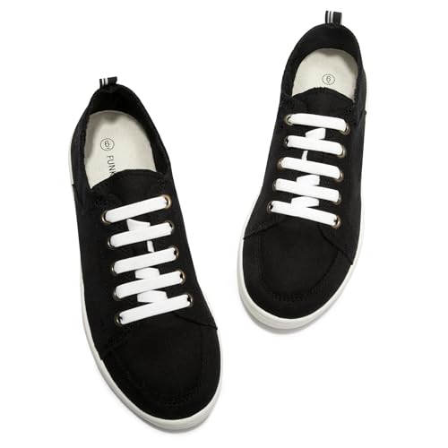 Image of FUNKYMONKEY Slip-On Canvas Sneakers for Women, Comfortable Lightweight Lace-Up Flat Casual Tennis Shoes Breathable Walking Shoes for Everyday Wear