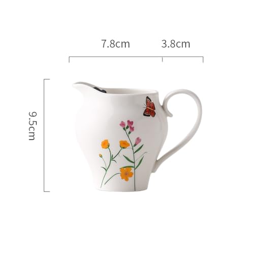 WAIT FLY Butterfly and Flower Ceramic Creamer and Sugar Bowl Set, Cream Pitcher, Sugar Bowl with Lid, Coffee Serving Set-Butterfly and Flower-Creamer Bowl Set