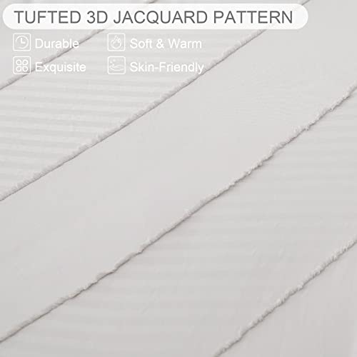 Whale Flotilla 3-Piece Tufted King Size Comforter Set, Soft Fluffy Shabby Chic Comforter for All Seasons, Farmhouse Striped Boho Duvet Bedding Sets with 2 Pillow Shams, 90\"x104\", Light Grey