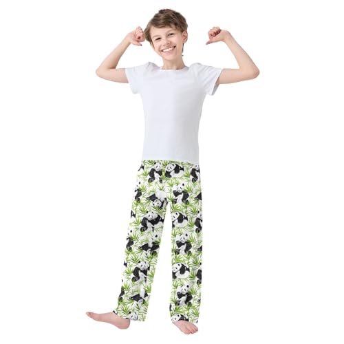 Funny Panda Leaf Boys Long Pants Soft Trousers Elastic Waist Kids Lounge Bottoms with Pockets S-XL2
