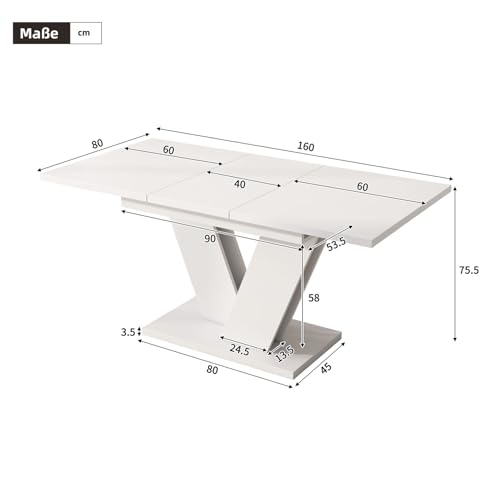 Table à manger blanche rectangulaire avec pied en V design et robuste - 3