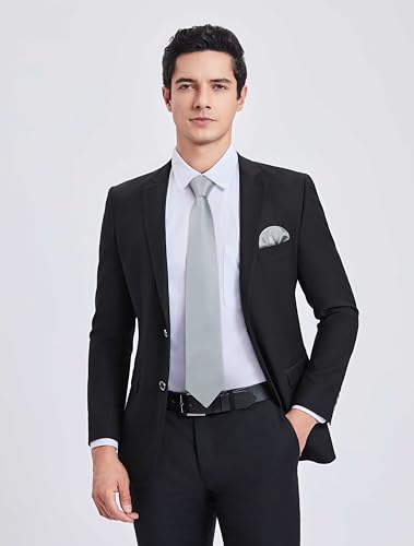 Image of HISDERN Mens Solid Color Ties Formal Satin Necktie and Pocket Square Set Classic Wedding Business Tie & Handkerchief