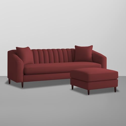 Image of Casaliving Doraldo 4 Seater L Shape Convertible Sofa Set for Living Room, 3 Seater & Ottoman Modular Sectional Couch for Small Space (Maroon Colour) Fabric