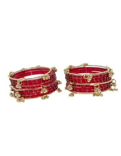 Image of NEW SURYA ENTRPRISES Kashmiri Ghangharoo Glass Bangle Set for Women|Light Weight Bangles|Traditional Transparent Fancy Glass Chudi Set Of 16(12 Glass + 4 ghungroo bangles)