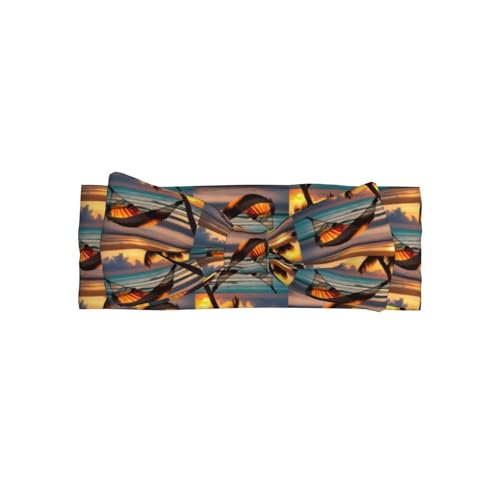 Sunset beach hammock Prints Baby Bow Headband - Super Stretchy Soft Bows Hair Accessories for Newborn Infant Toddlers Kids Girls - Elastic and Skin-Friendly