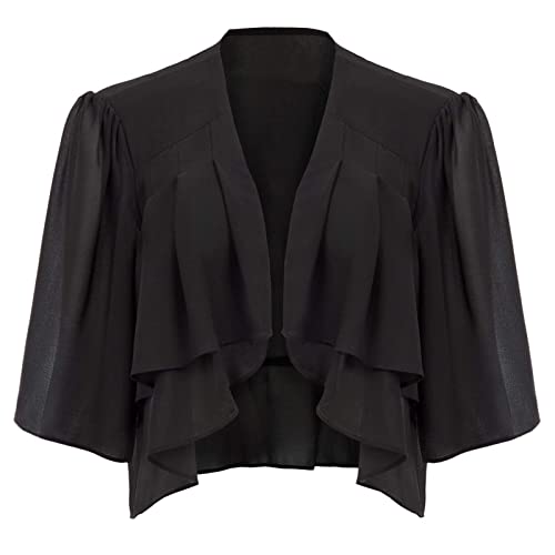 Dilgul Boléro Court Femme en Mousseline de Soie Gilet à Manches Évasées 3/4 Boléro Veste Elégant Chic pour Robe Bretelle Mariage Cover